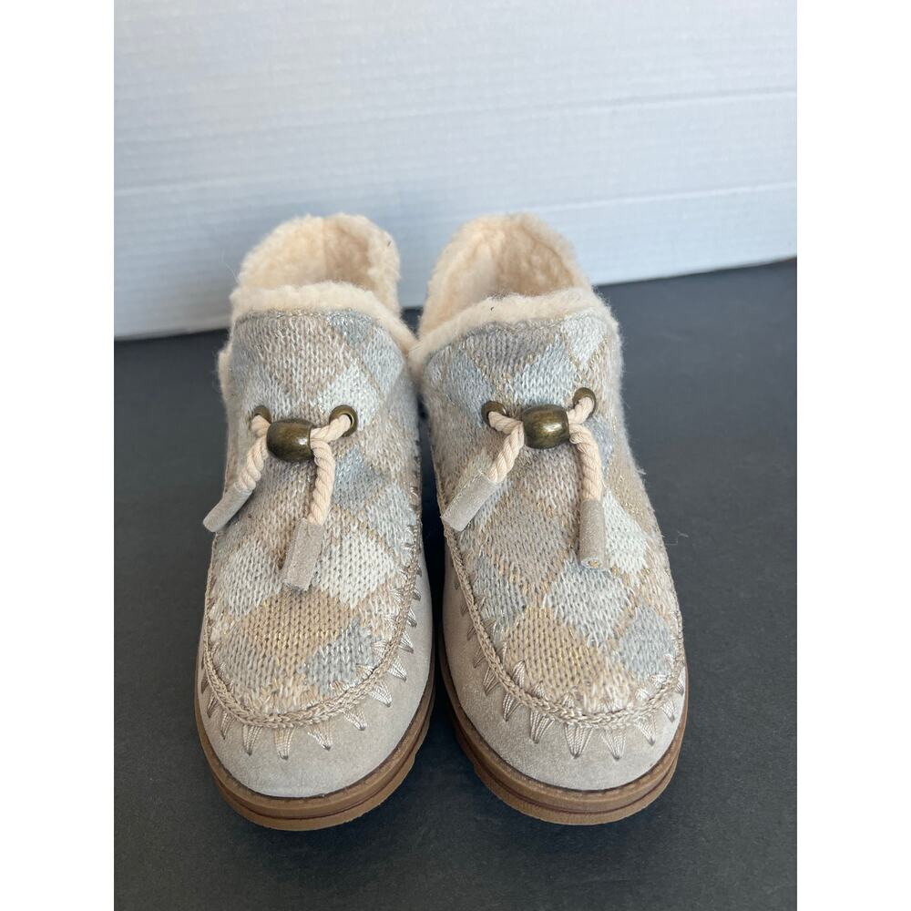 Muk Luks Ziggy Slippers Women 7 Beige Excellent Suede Faux Fur Lined - Picture 3 of 11